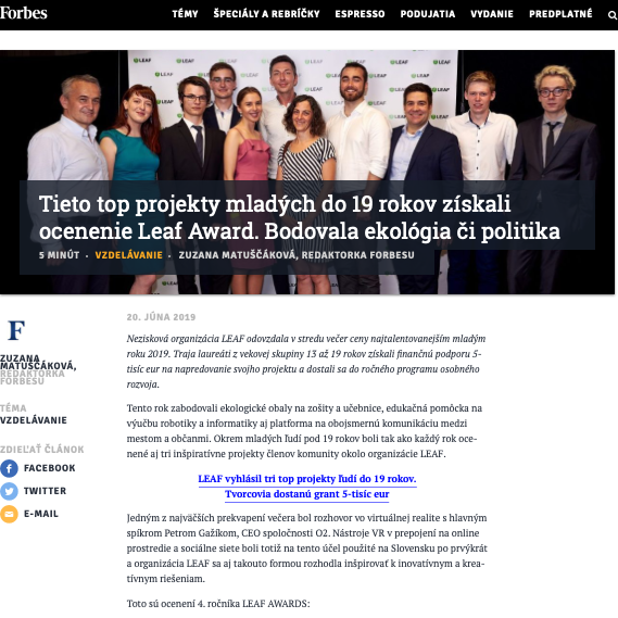 Forbes: Tieto top projekty mladých do 19 rokov získali ocenenie Leaf Award. Bodovala ekológia či politika